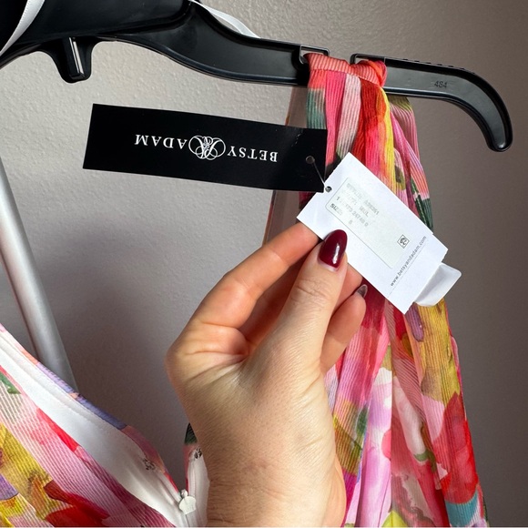 NWT Betsy & Adam Floral Long Sleeve A-Line Gown Maxi Dress Sz 6 - Picture 8 of 10